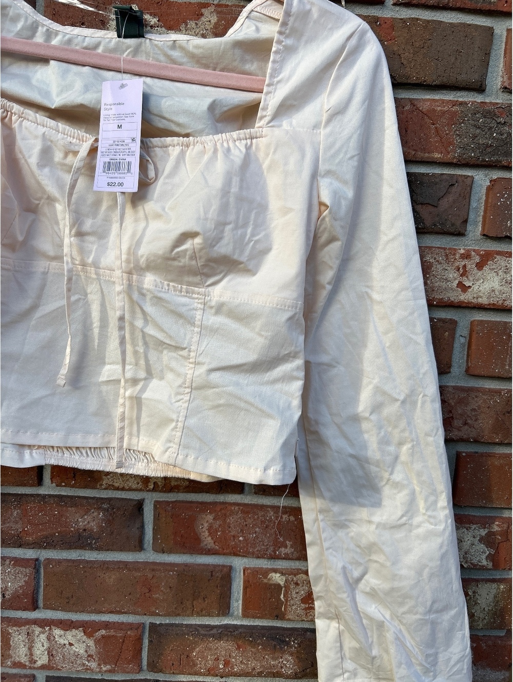 Wild Fable Light Pink Long Sleeve Crop Top Blouse Medium